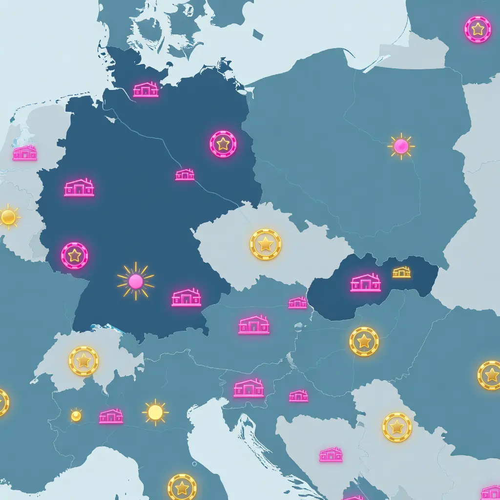 Map of Central Europe with digital casino icons and localised bonus graphics highlighting the Czech and Slovak iGaming markets