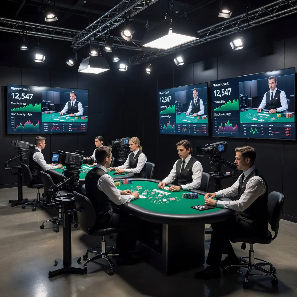 Professional live dealer casino studio in Prague with high-definition cameras and streaming equipment for online gaming