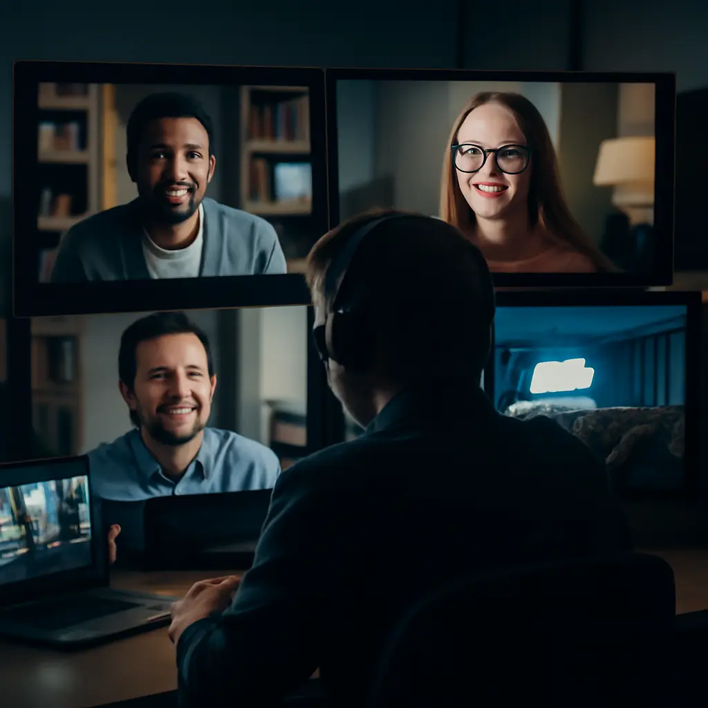 Editor watching multiple virtual event streams on monitors