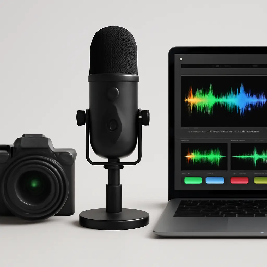 Live streaming toolkit A toolkit of streaming hardware and software icons like camera, microphone, encoder