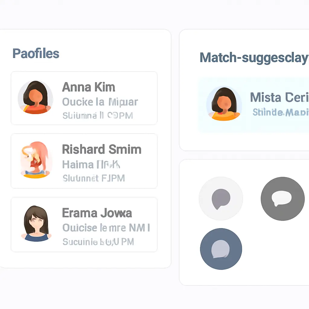 Mockup of a virtual event networking interface with matches and chat