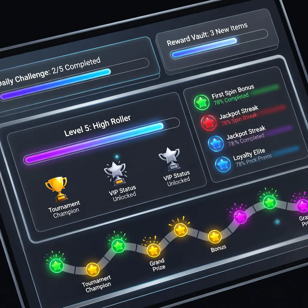 Czech online casino gamification loyalty system showing player level progression, achievement badges, and tournament leaderboard on screen