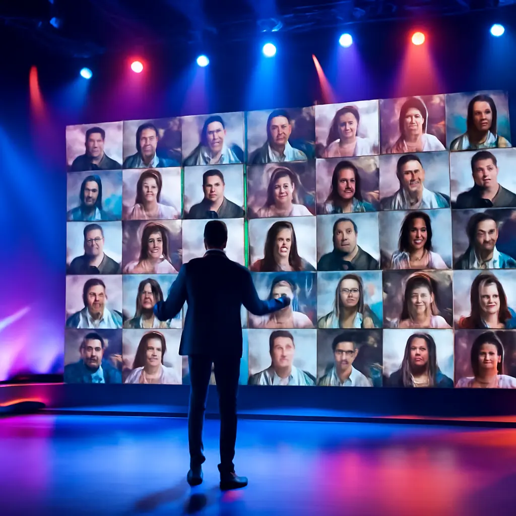 Virtual event montage A modern virtual event with a large audience and digital stages