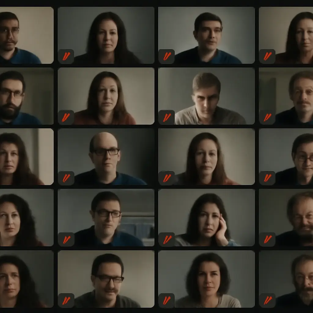 Attendees staring at a grid of faces with little engagement